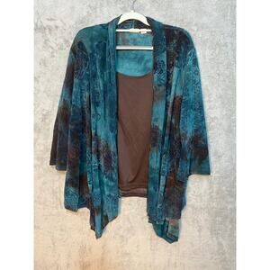 Y2K Cato Blouse XL Blue Brown Fairy Grunge Velvet Burnout Office Whimsigoth